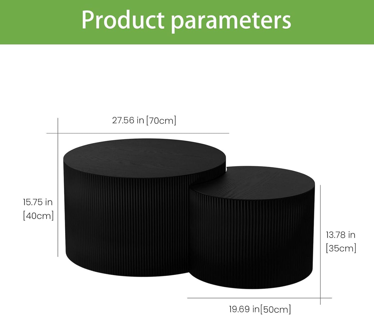 Round Coffee Table Set of 2, Nesting Coffee Table and End Table Set Small Circle Drum Side Table