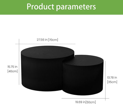 Round Coffee Table Set of 2, Nesting Coffee Table and End Table Set Small Circle Drum Side Table