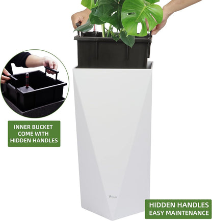 Dexceder 24 Inches Tall Self Watering Planter Diamond High Gloss Indoor Outdoor, Thickened Rhombus