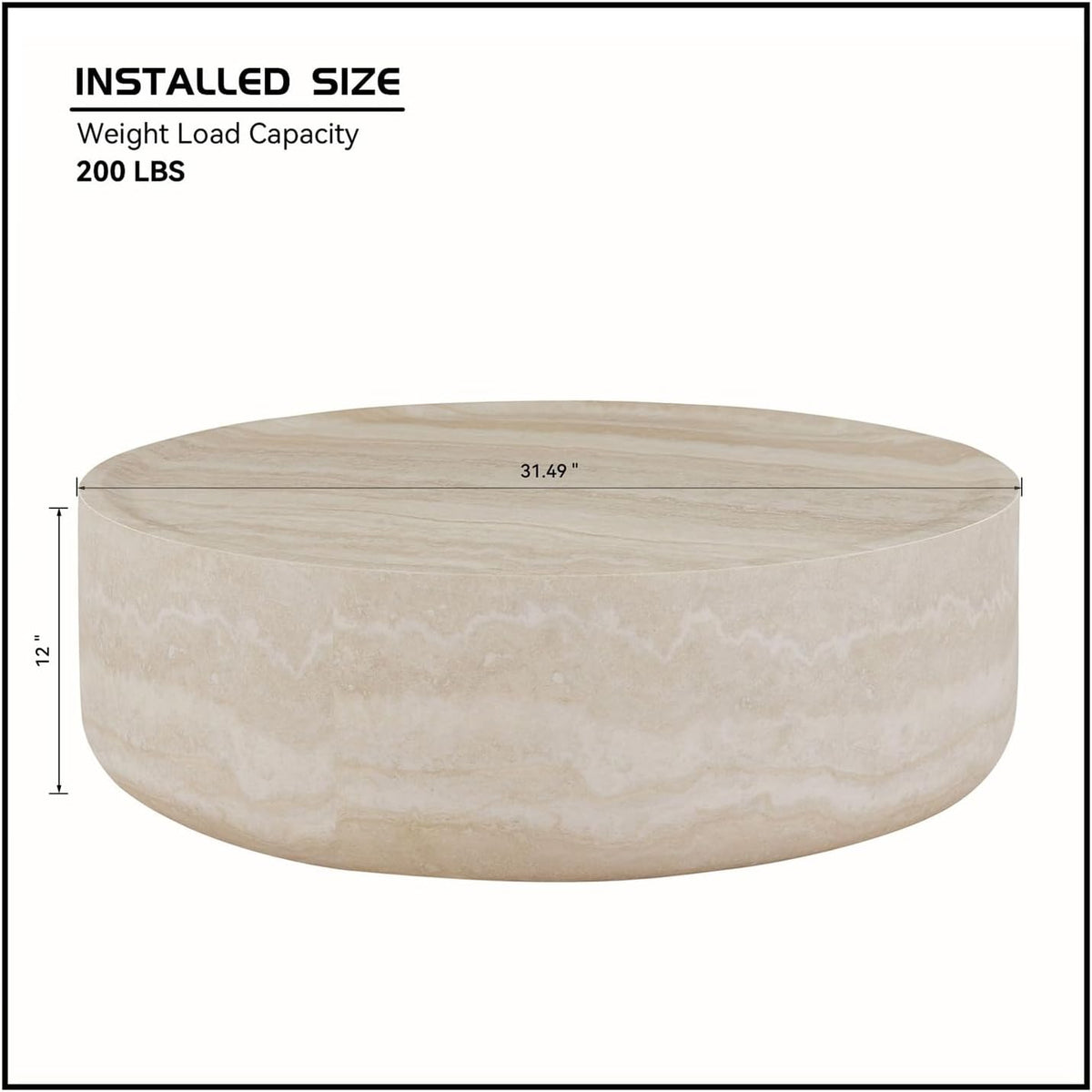 Faux Marble Coffee Table, Modern Round Coffee Table for Living Room, Circle Drum Coffee Side
