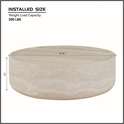 Faux Marble Coffee Table, Modern Round Coffee Table for Living Room, Circle Drum Coffee Side