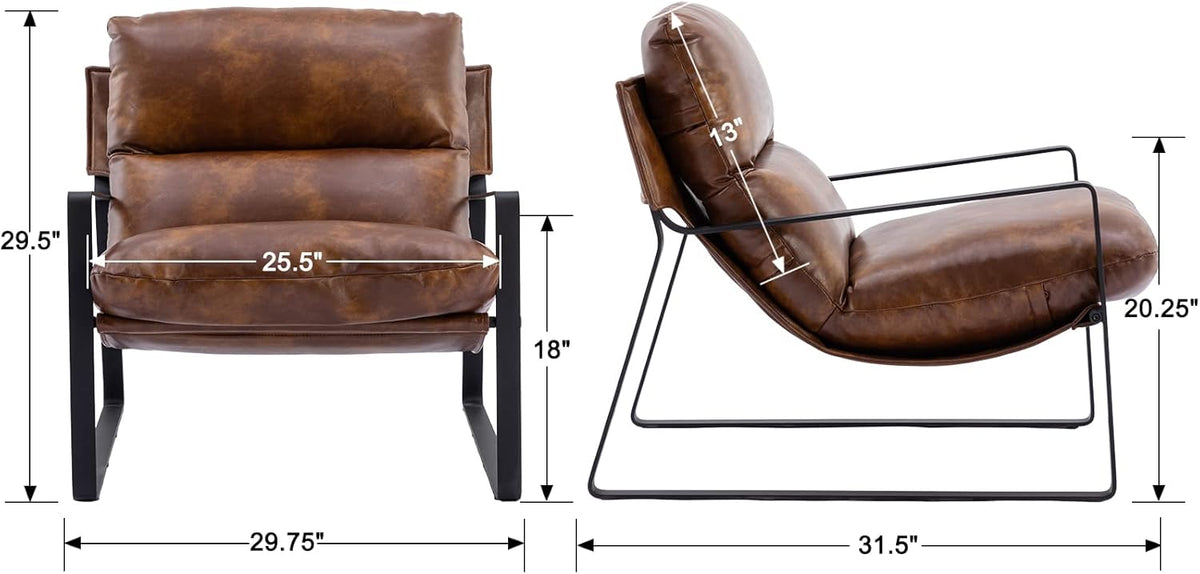 DUOMAY Mid-Century Accent Chair Armchair Set of 2, Comfy PU Leather Leisure Chair Lazy Chair with