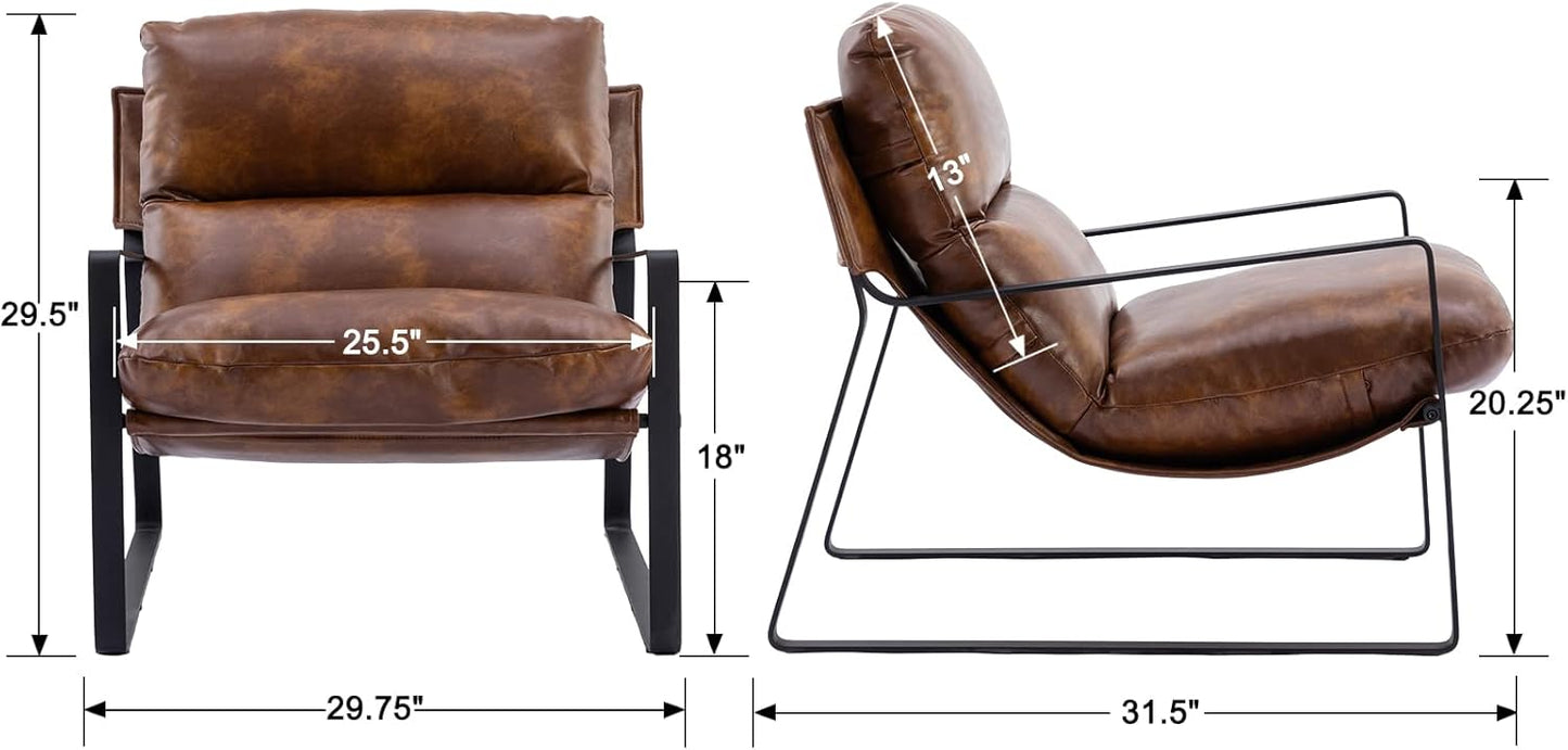 DUOMAY Mid-Century Accent Chair Armchair, Comfy PU Leather Leisure Chair Lazy Chair with Metal Leg