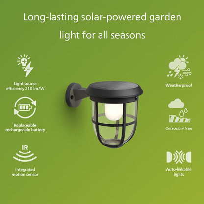 Philips Solar LED 1-Pack Ultra-Efficient Wall Lantern - Radii, Dusk to Dawn, Automatically