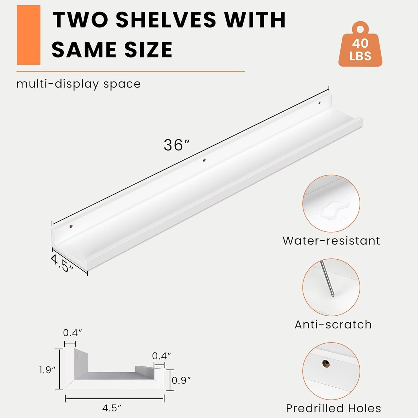 Heimlove Picture Ledge Shelf, Floating Shelves Set of 2, 36 Inches Picture Shelf for Wall with