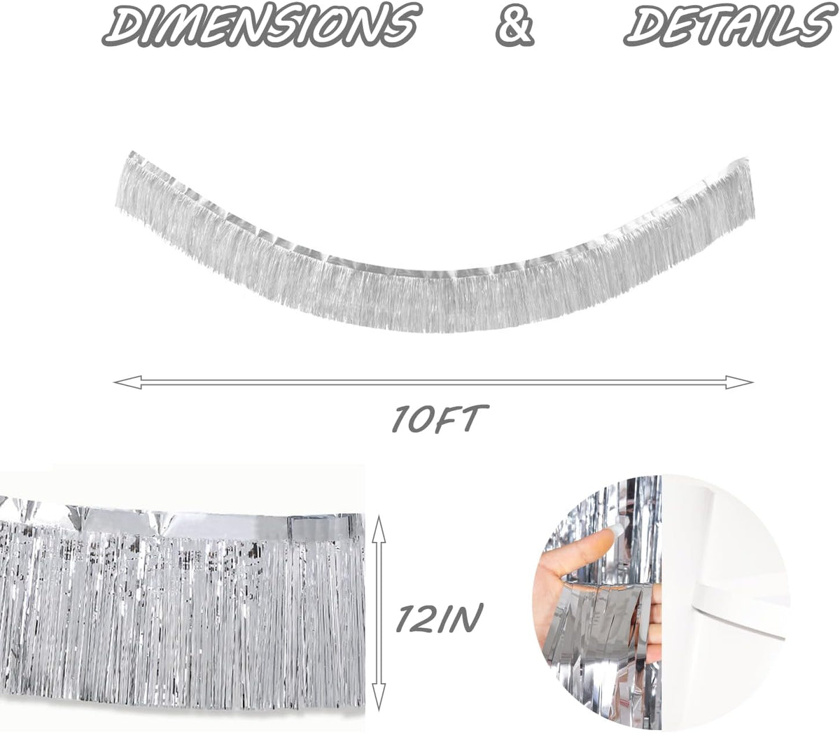 Silver Foil Fringe Garland 10FT 6packs, Metallic Foil Tinsel Fringe Banners for Parade Float