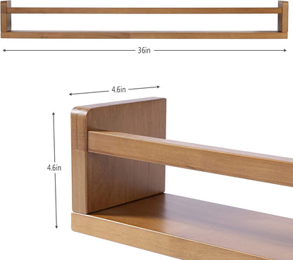 AZSKY Light Walnut Nursery Book Shelves 36 in Floating Wall Mounted Bookshelf Kids Room Hanging