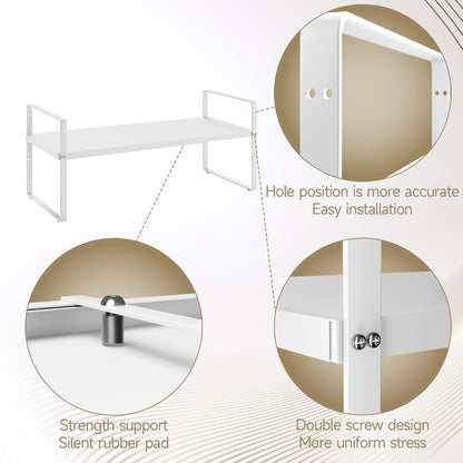 16.5~27.1" Expandable Shelf Organizer, 1Pack 10.2" Wide Stackable Cabinet Shelf Organizers, White