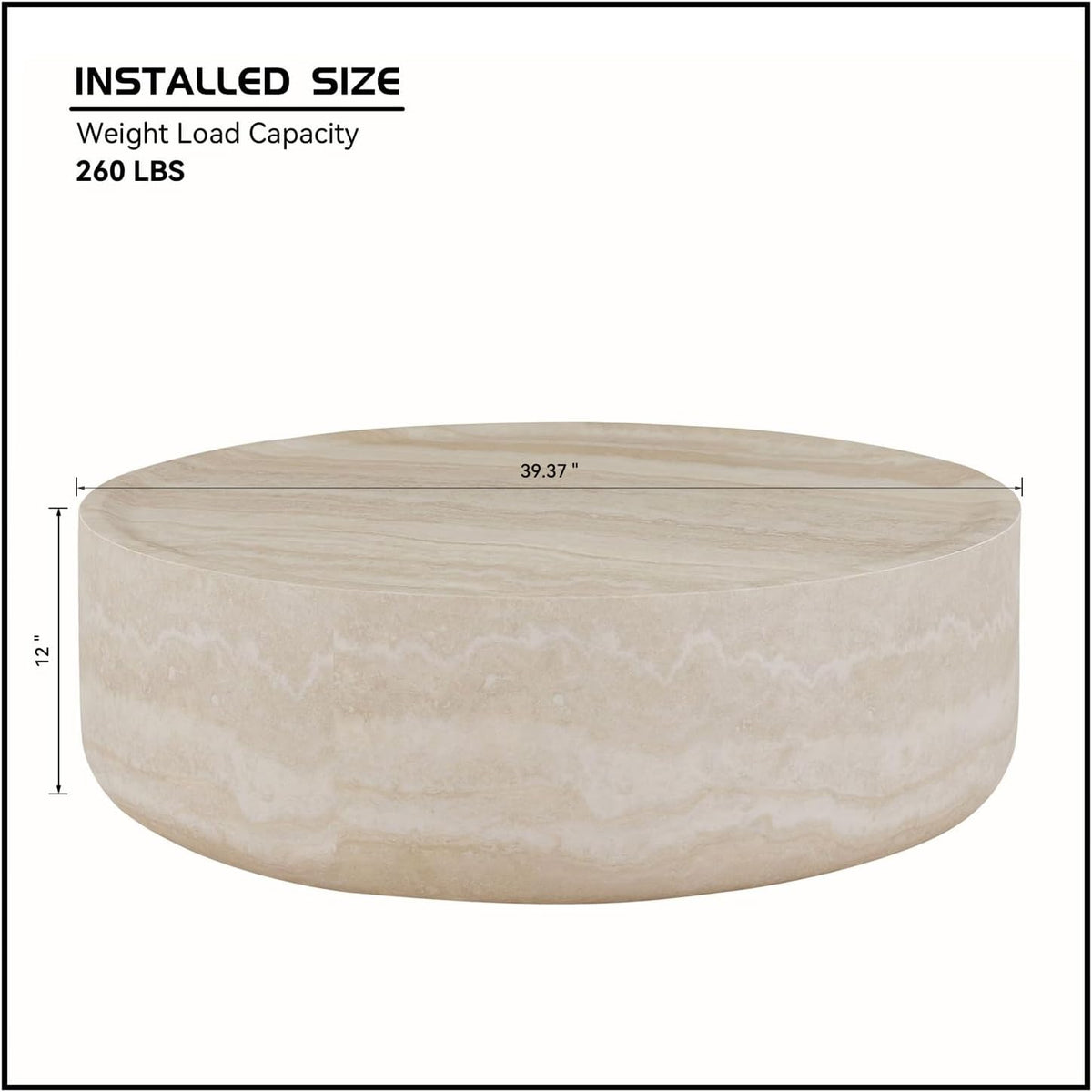 Faux Marble Coffee Table, Modern Round Coffee Table for Living Room, Circle Drum Coffee Side