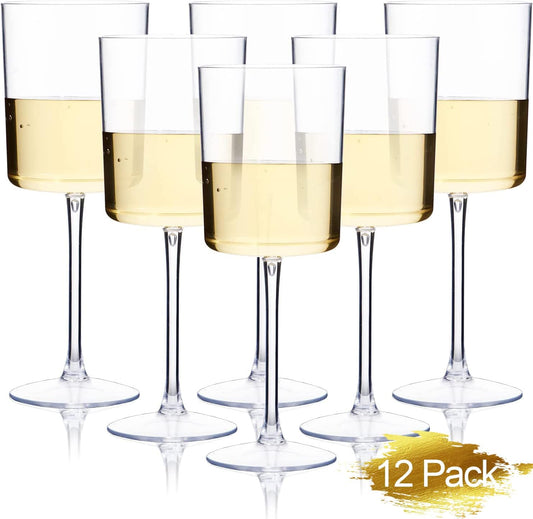 Ciaell 12 Pack Clear Plastic Wine Glasses - 10 Oz Disposable Wine Glasses with Stem for Parties &