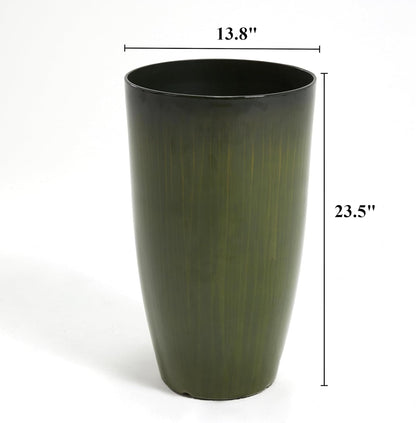 Worth Garden 23.5" H. Large Plastic Planters - Set of 2 Gradient Green Glossy Smooth Finish - Tall