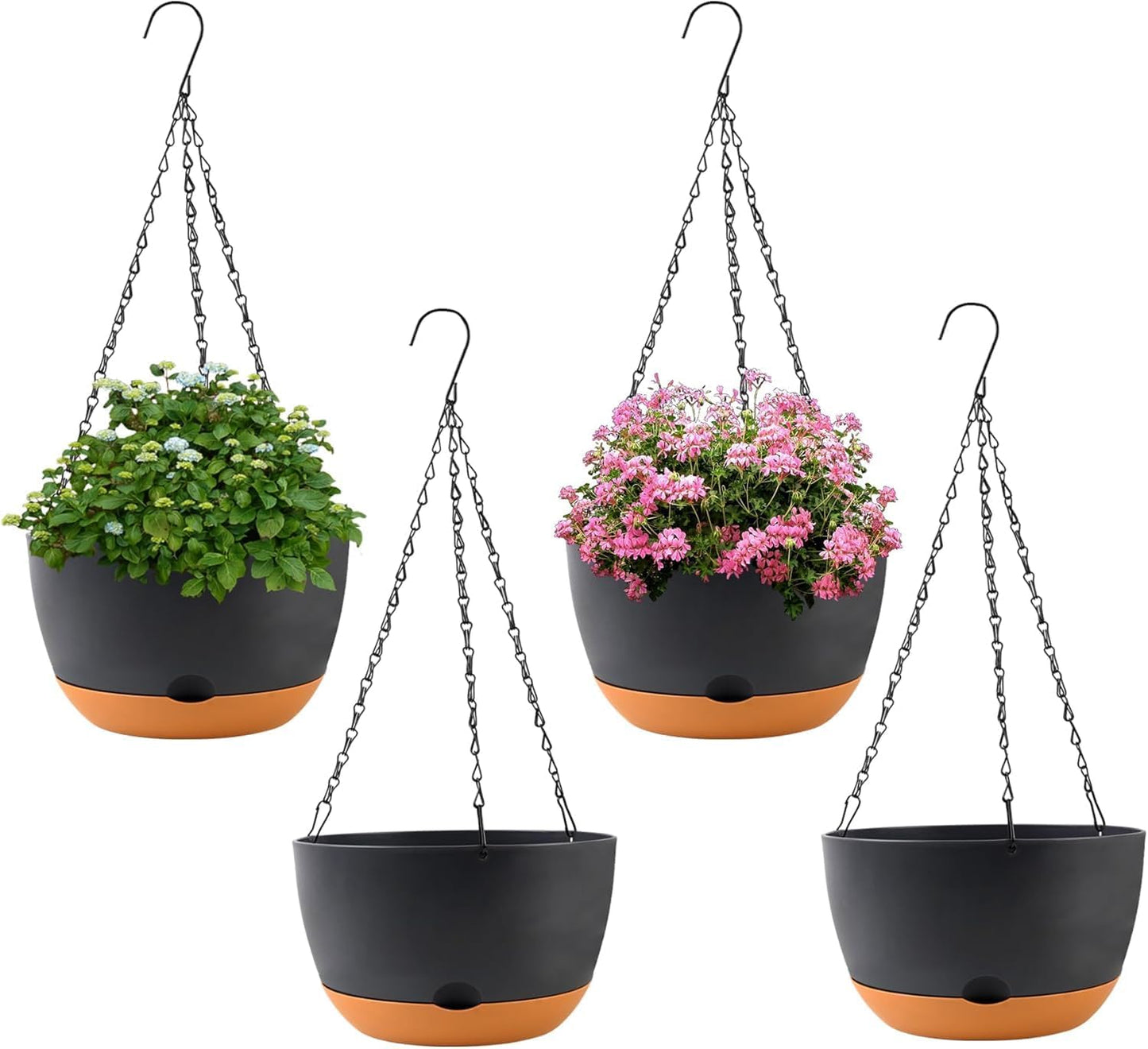 4 Pack Plastic Hanging pots for Plants Indoor,8 Inch Plant Pot Indoor Outdoor Hanging