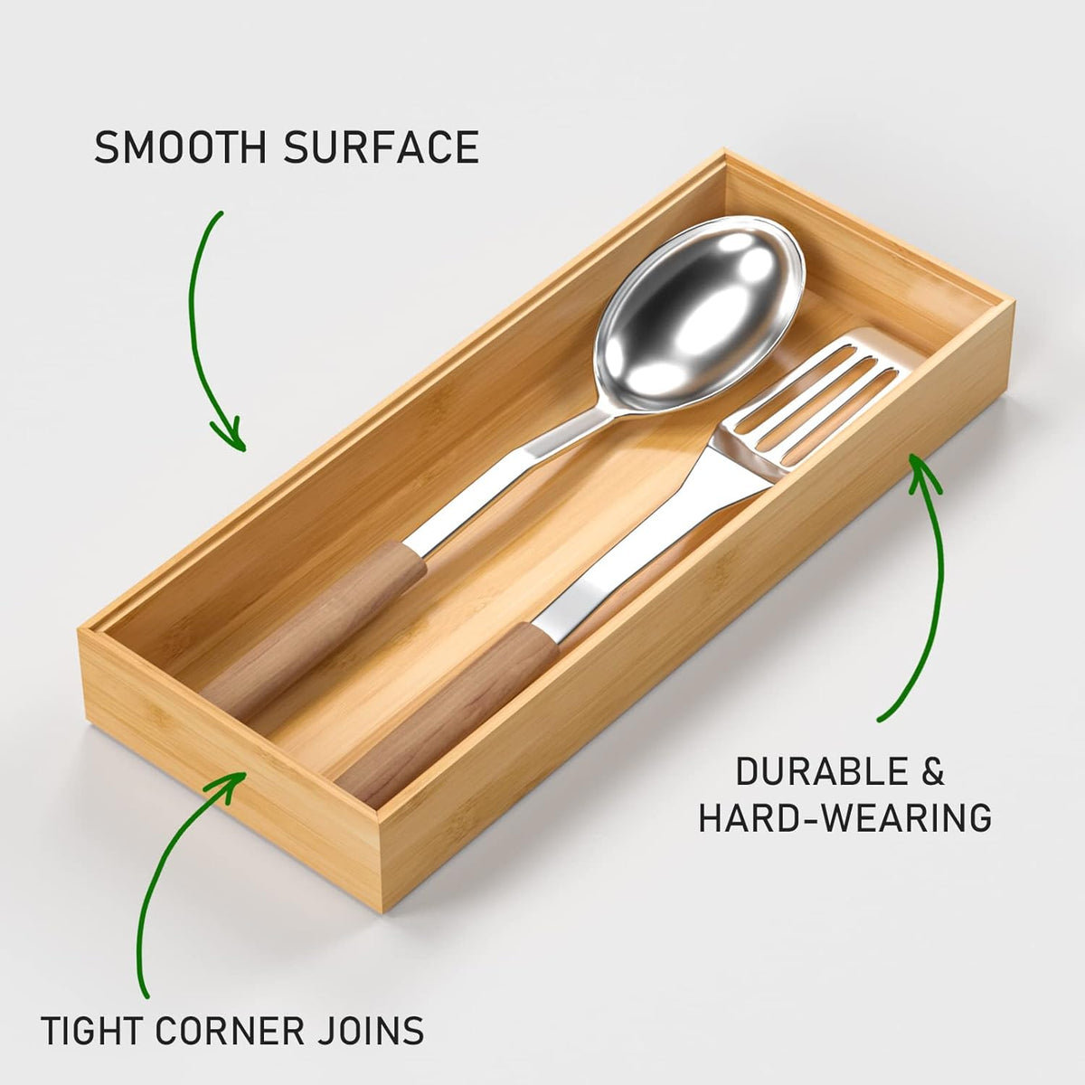 Bamboo Drawer Organizer, Stackable Utensil Organizer for Kitchen, Bamboo Storage Box Wood