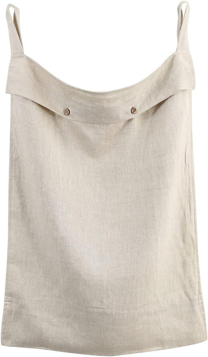 Linen Hanging Laundry Bag, 100% Linen Over The Door Laundry Hamper with Buttons and Zipper, Space