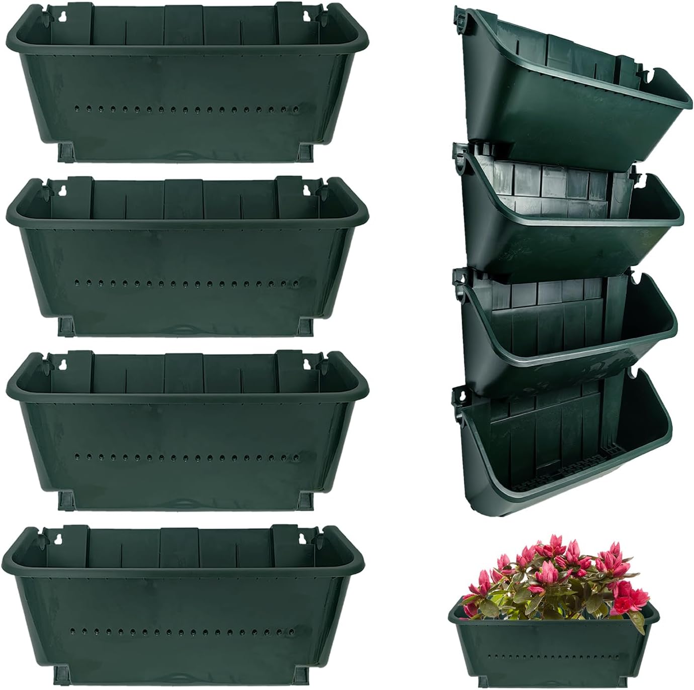 Self-Watering Wall Mounted Planter Set of 4, Indoor and Outdoor Vertical Planter, Stackable Wall