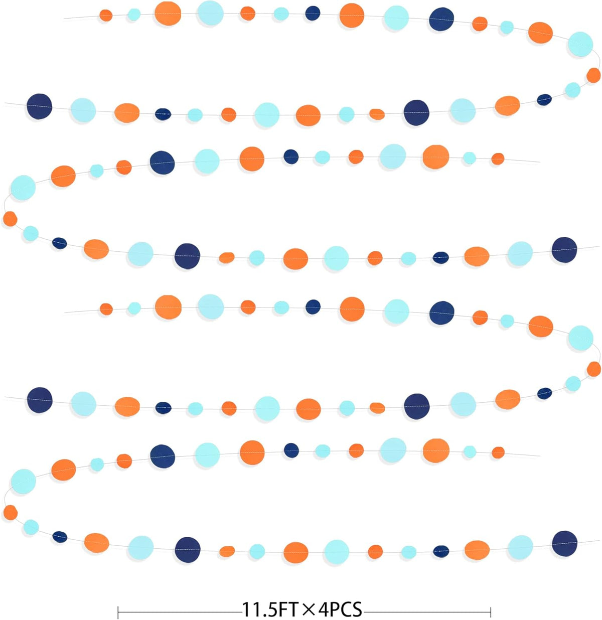 46 Ft Navy Blue Orange and Teal Circle Dots Garland Royal Blue Orange Aqua Polka Dot Hanging Paper