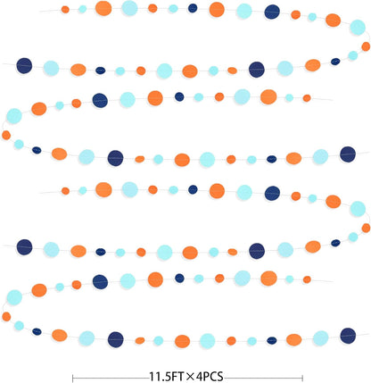 46 Ft Navy Blue Orange and Teal Circle Dots Garland Royal Blue Orange Aqua Polka Dot Hanging Paper