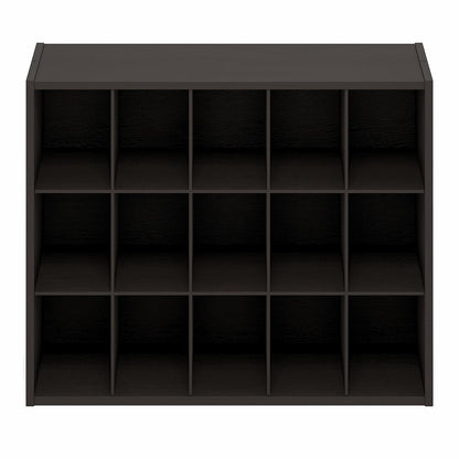 Furinno FANO 15-Cube Shoe Rack, Stackable Shoe Organizer, Dark Oak
