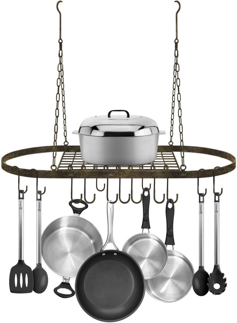 Sorbus® Pot and Pan Rack for Ceiling with Hooks — Decorative Oval Mounted Storage Rack