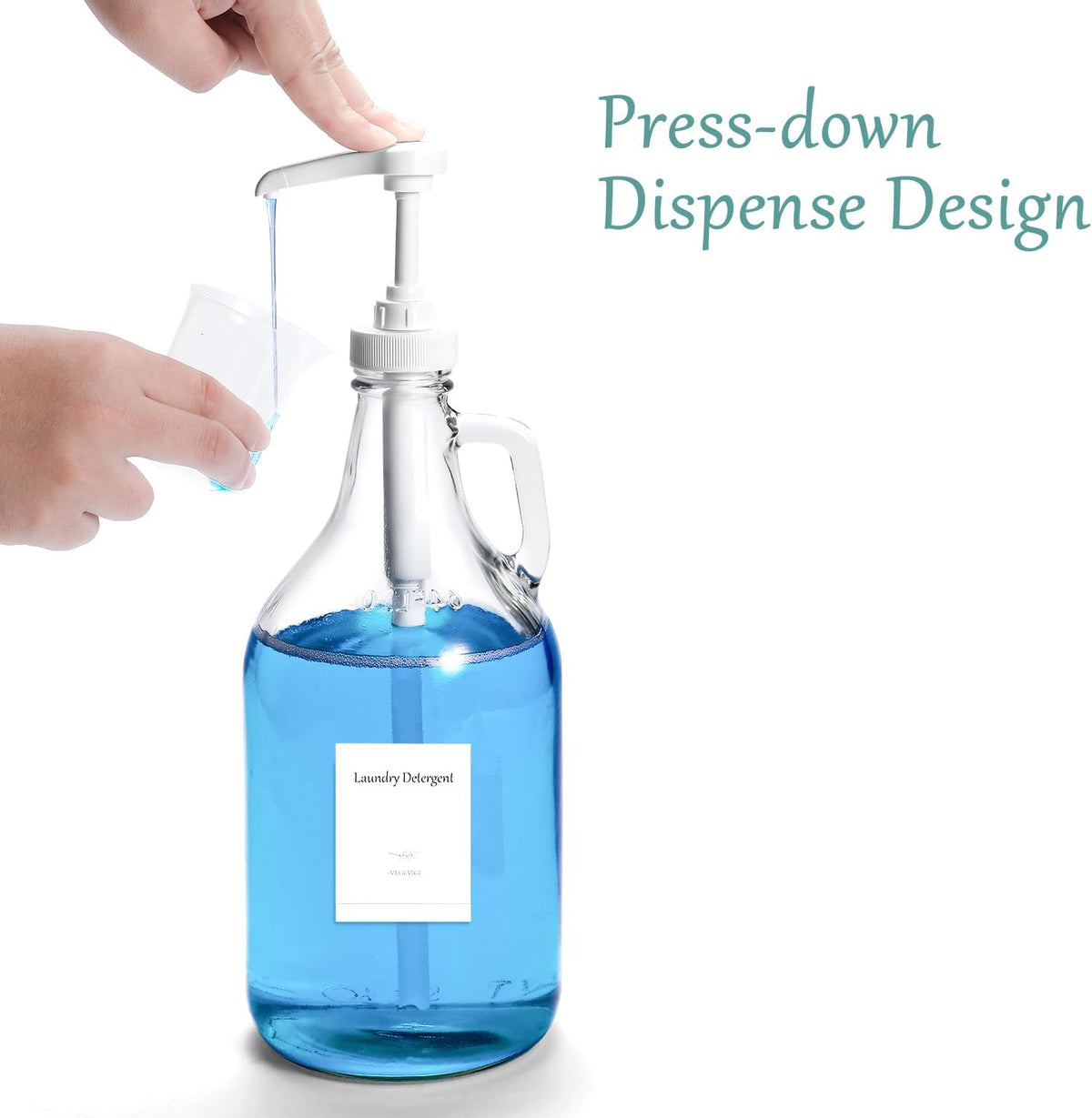 Glass Laundry Detergent Dispenser with Pump, 64OZ Liquid Laundry Soap Dispenser, Fabric Softener
