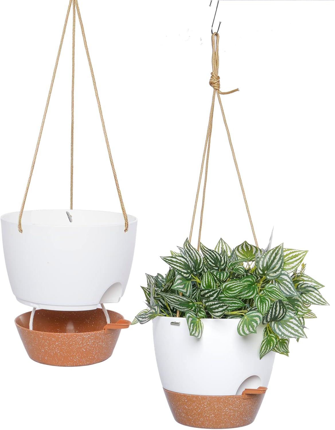 8 inch Hanging Planters, 2 Pack Self Watering Hanging Pots with 20oZ Deep Reservoir for Indoor