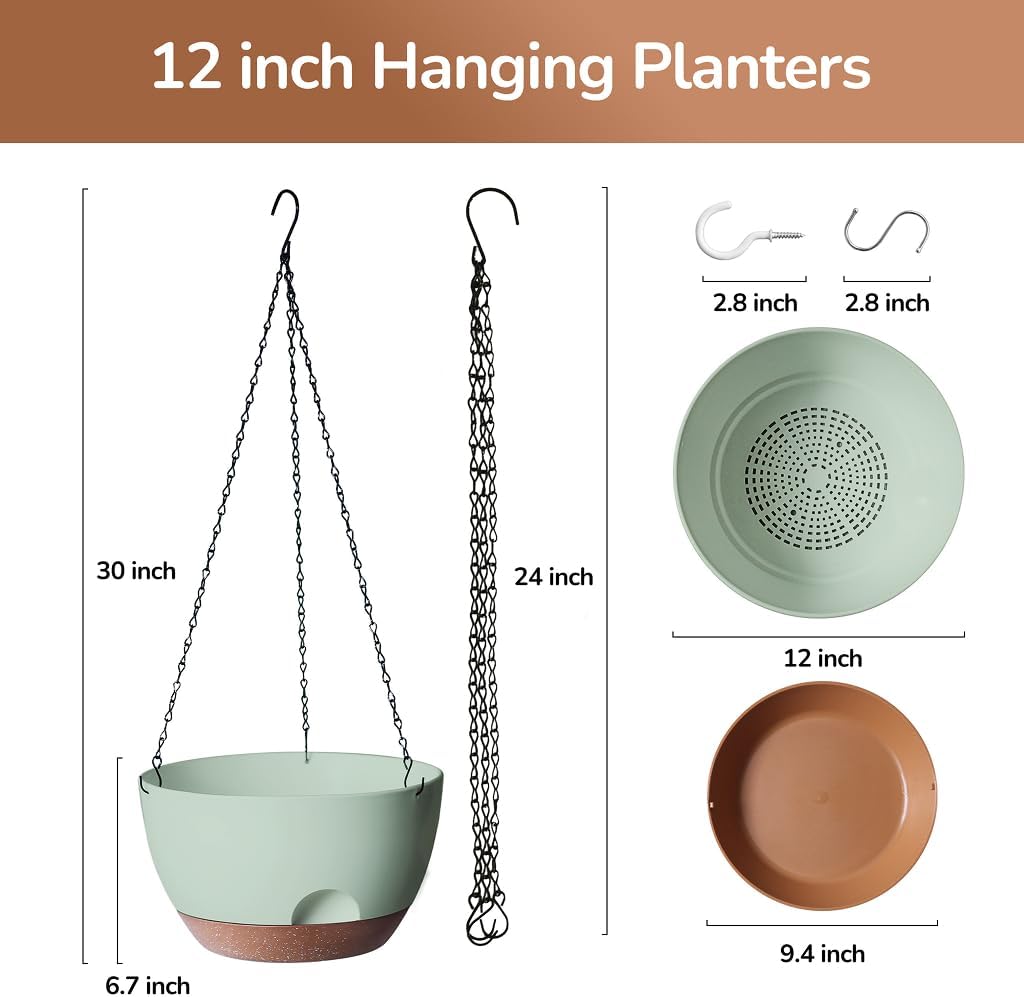 12 Inch Hanging Baskets for Plants Outdoor, Hanging Planters for Indoor Outdoor Plants, Hanging
