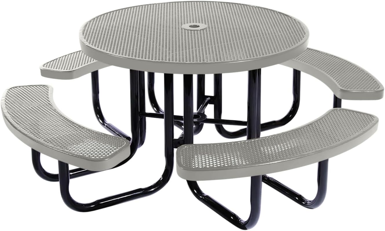 Heavy-Duty Portable Outdoor Picnic Table with Umbrella Hole, Punched Steel Commercial-Grade Patio