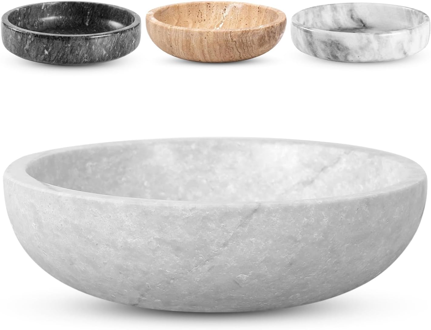 Travertine Decorative Bowl - 7.8” Diameter & 2” Height - Key Bowl for Entryway Table - Organic