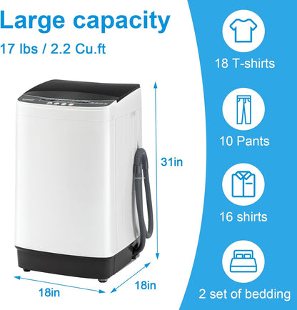 17Lbs Portable Washing Machine with10 Washing Programs, 2.2 Cu. Ft. Full Automatic Washer and