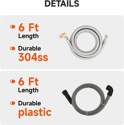 Roastove Universal Dishwasher Installation Kit,6 Ft Stainless Steel Dishwasher Hose,Burst Proof