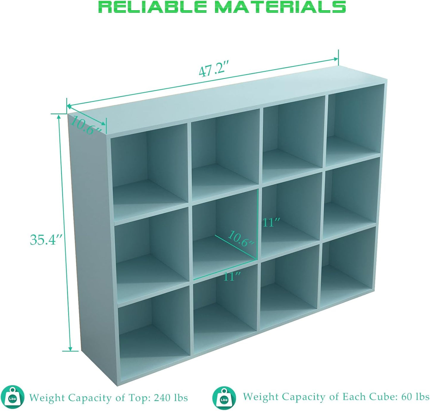 12-Cube Storage Shelf Bookcase - Wooden 3-Tier Floor Standing Open Bookshelf for Home and Office