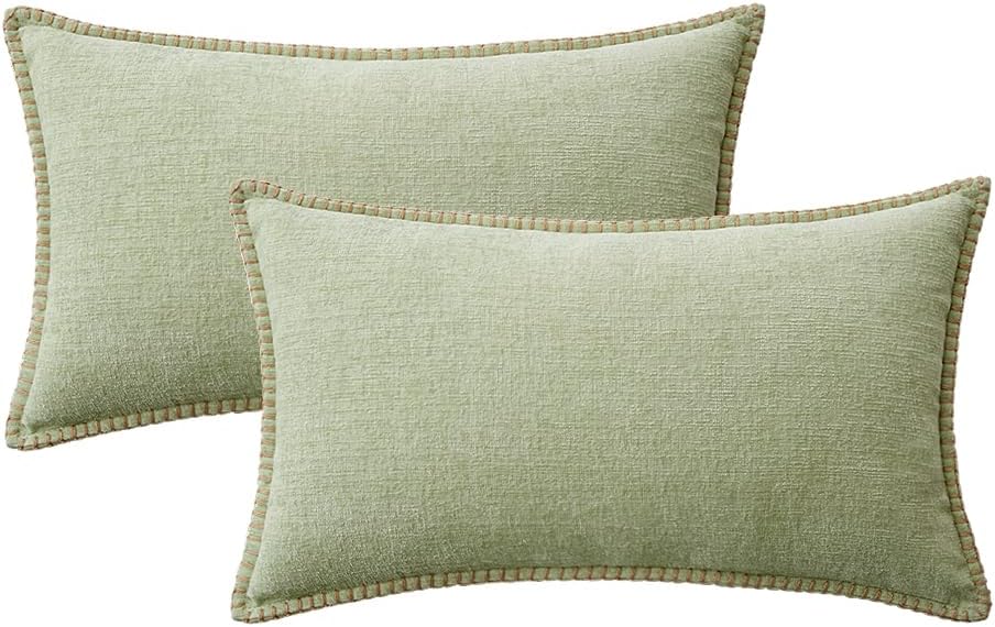 MIULEE Pack of 2 Couch Throw Pillow Covers 12x20 Inch Light Green Farmhouse Decorative Pillow