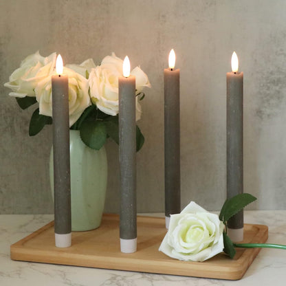 GenSwin Flameless Grey Taper Candles Flickering with 10-Key Remote, Battery Operated Led Warm 3D