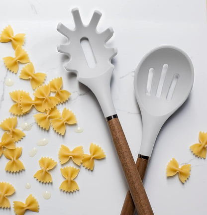 Country Kitchen Non Stick Silicone Utensil Set with Rounded Wood Handles for Cooking and Baking, 8