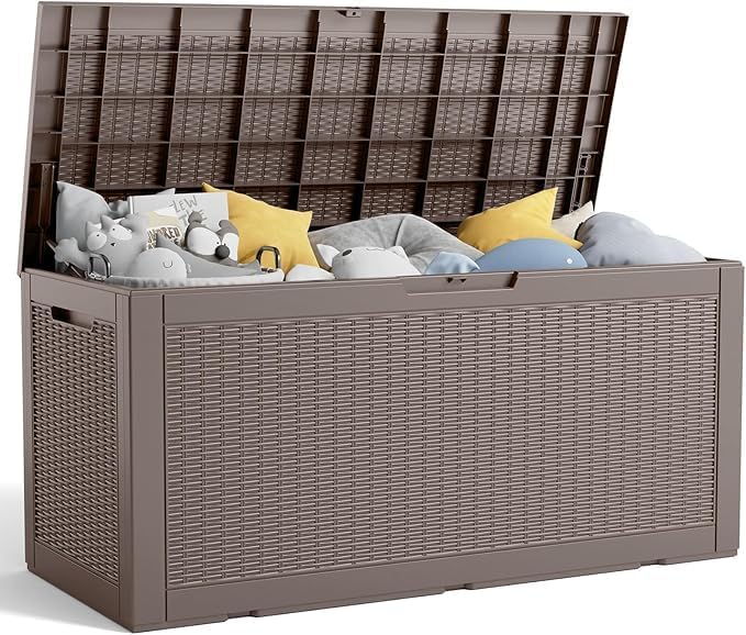 100 Gallon Outdoor Storage Box – Waterproof Deck Box for Garden & Patio,Light Brown