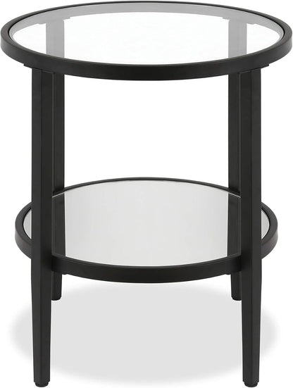 Henn&Hart 20" Wide Round Side Table with Mirror Shelf in Blackened Bronze, Table for Living Room
