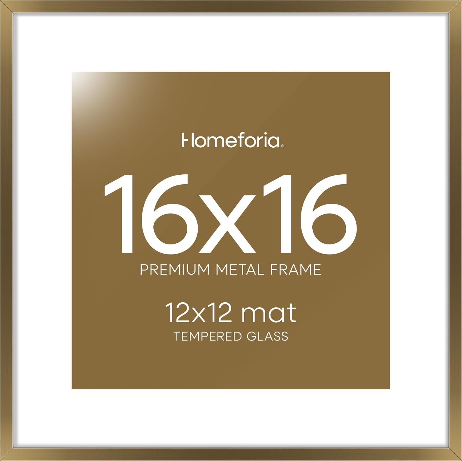 Homeforia 16x16 Picture Bronze Frame, High End Metal 16 x 16 Square Poster Frame with Mat 12 x 12