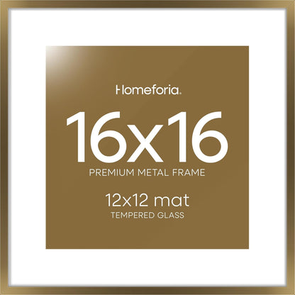 Homeforia 16x16 Picture Bronze Frame, High End Metal 16 x 16 Square Poster Frame with Mat 12 x 12