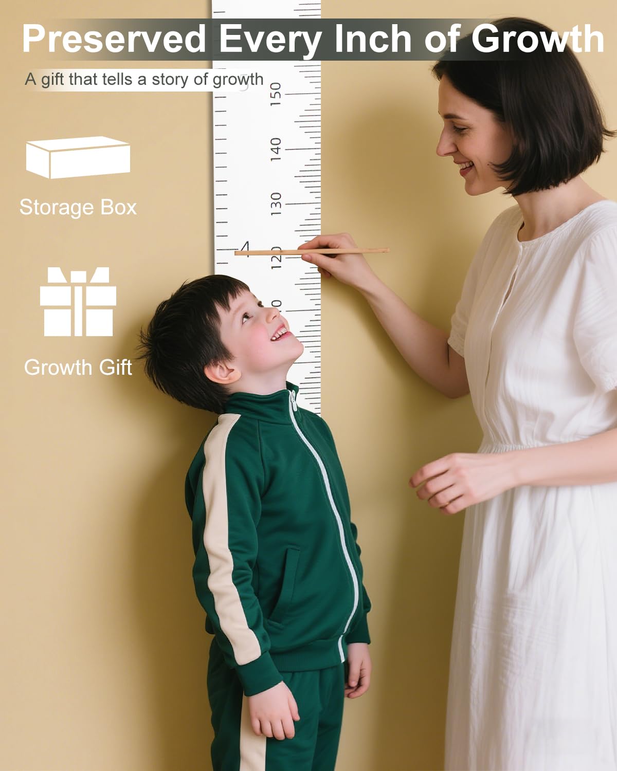6.5FT Growth Chart for Kids with Wooden Keepsake Box - Children Height Measurement Kit Includes