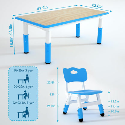 Kids Study Table and 6 Chairs Set,Height Adjustable Table and Chairs for Children and