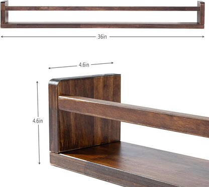 AZSKY Nursery Book Shelves Deep Walnut Wall Mount Floating Book Shelf for Bedroom Wooden Wall Book
