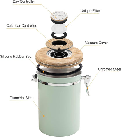 TEDSWAIT Coffee Canisters Airtight Coffee Bean Storage Container Kitchen Stainless Steel Food