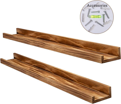 AZSKY 24" Floating Wall Ledge Shelf Wood Picutre Shelf Wall Mounted Nursery Kids Bookshelf Spice