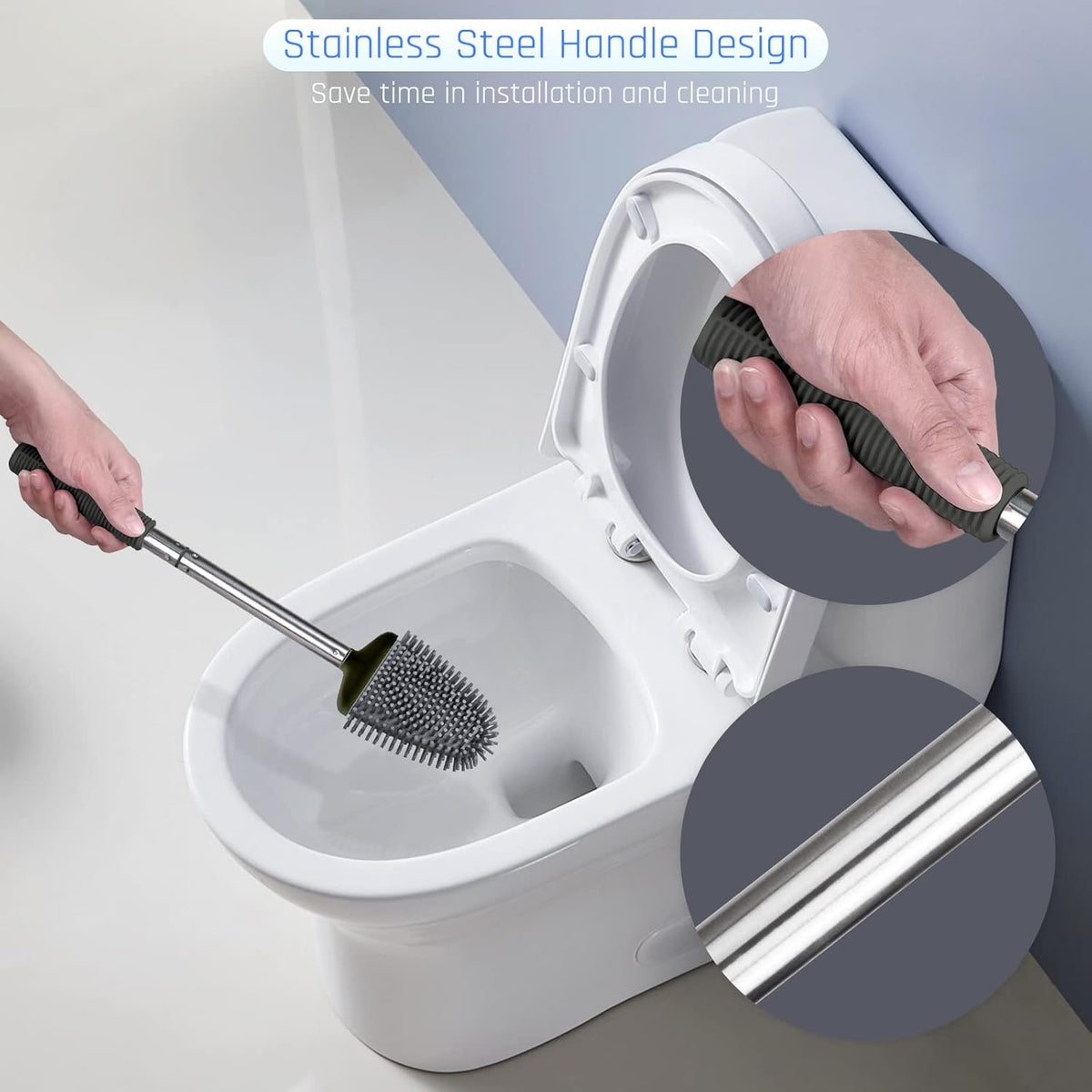 Sellemer Toilet Brush and Holder Set - Flexible Toilet Bowl Brush Head with Silicone Bristles