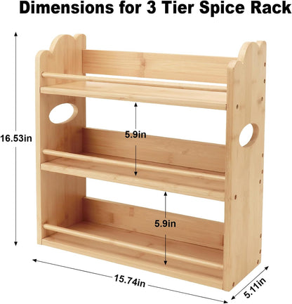 3 Tier Bamboo Spice Rack, Spice Rack Organizer, Seasoning Jars Rack Shelf Spice Organizer for