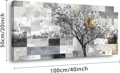 LASMOND Modern Abstract Tree Wall Art for Living Room Black and White Canvas Painting Wall Art