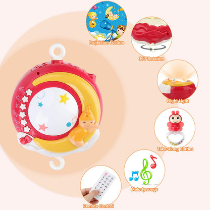 Mini Tudou Baby Musical Mobile Crib Toys with Projector and Light, Timing Function, Remote Control