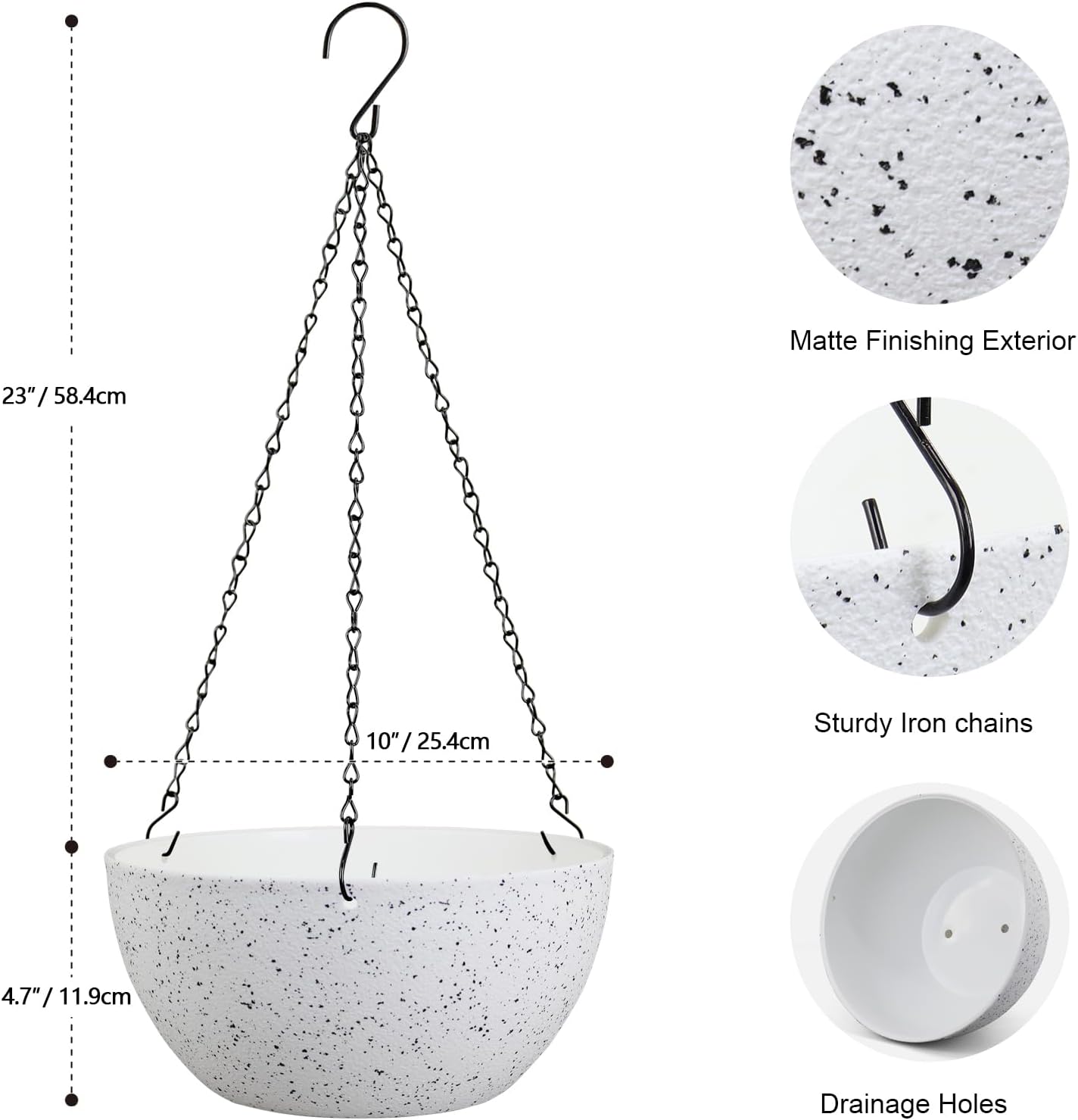 10 inch Hanging Planters for Indoor Outdoor Plants, 2 Pack Hanging Flower Pots with Drainage Holes
