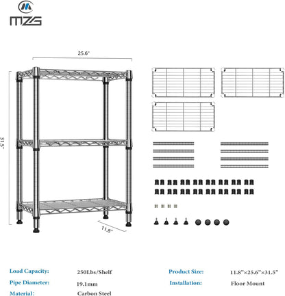 750 lbs 3 Tier Shelf Metal Storage Shelves Wire Rack Closet Organizers for Garage Kitchen Bathroom