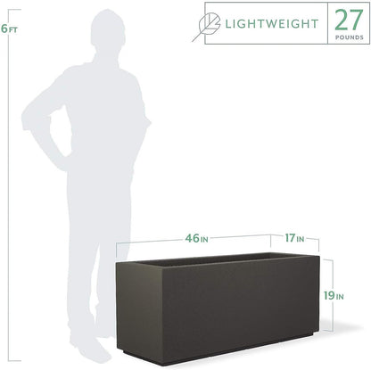 PolyStone Milan Tall Modern Outdoor/Indoor Rectangular Trough Planter, 46" L X 17" W X 19" H